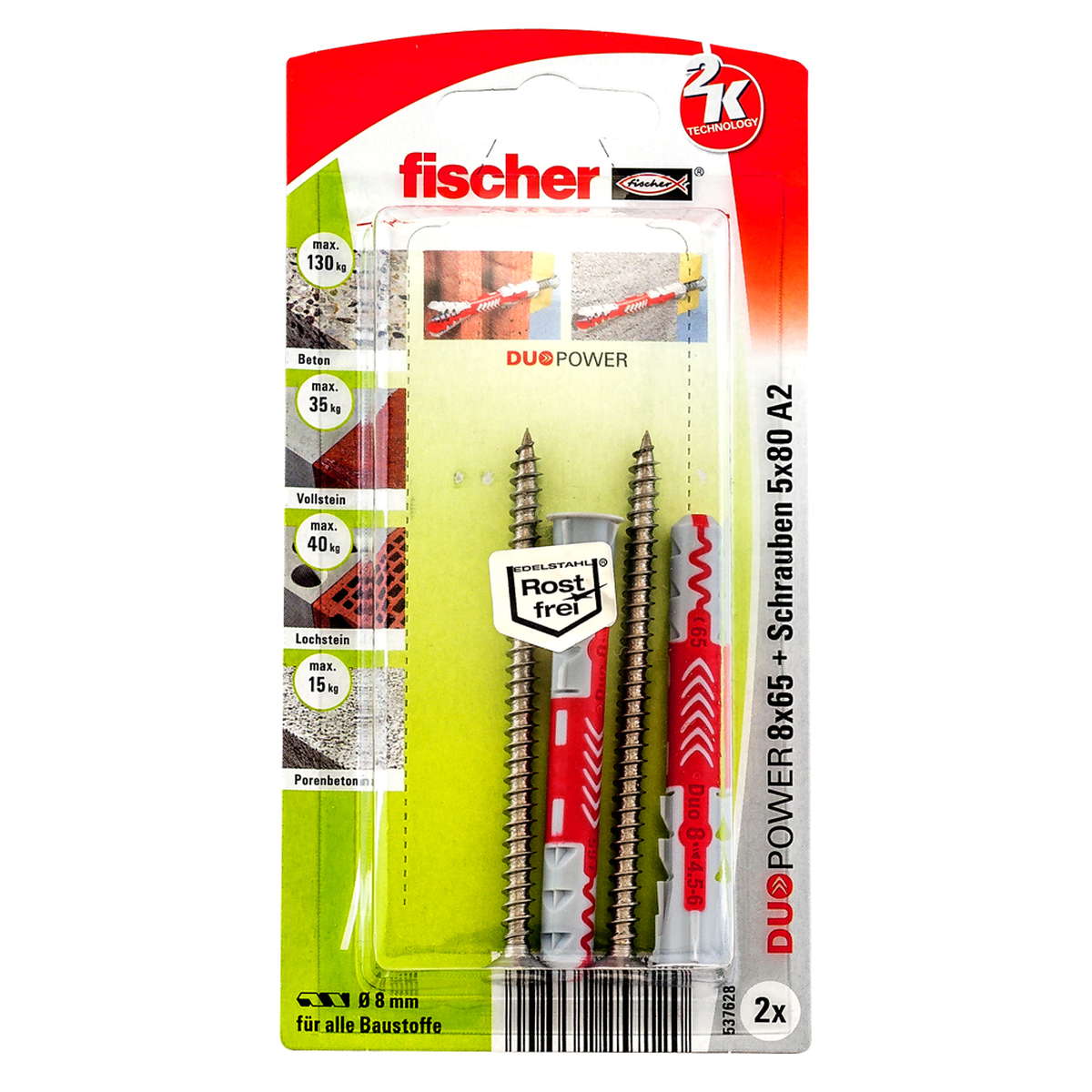 Fischer Duopower 8x65 S A2 K, 2 Stk