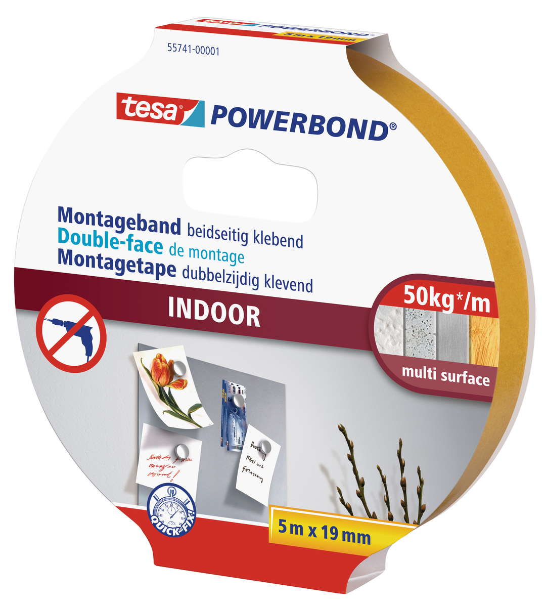 tesa doppelseitiges Montageband Powerbond für Innen, 5m x 19mm