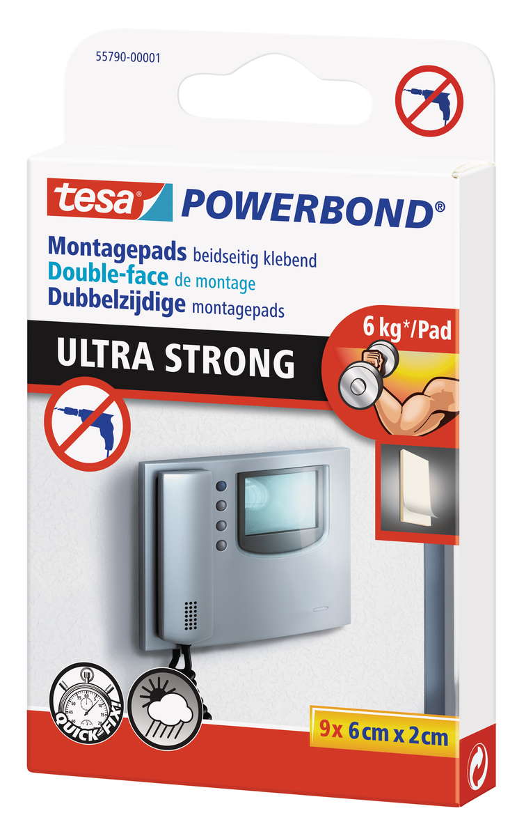 tesa doppelseitige Montagepads, Powerbond ULTRA STRONG, hält max. 6 kg, 9 Stück