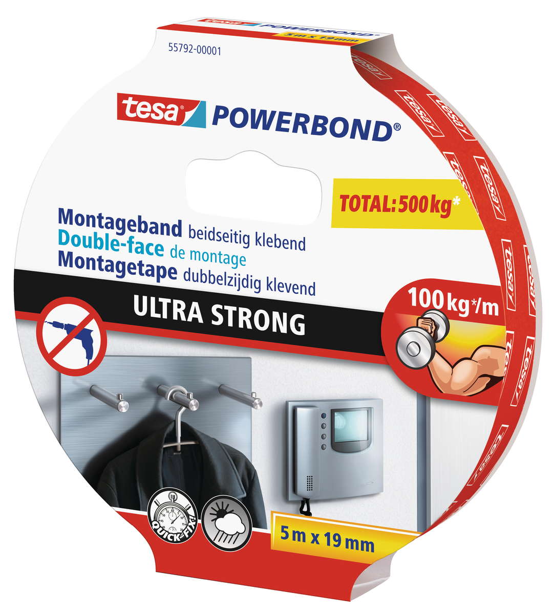 tesa doppelseitiges Montageband ULTRA STRONG, 5m x 19mm